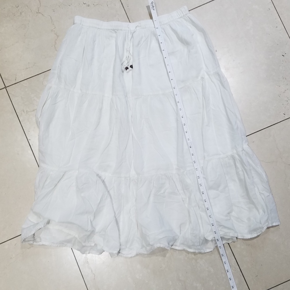 White Cotton Skirt W beaded Drawstring